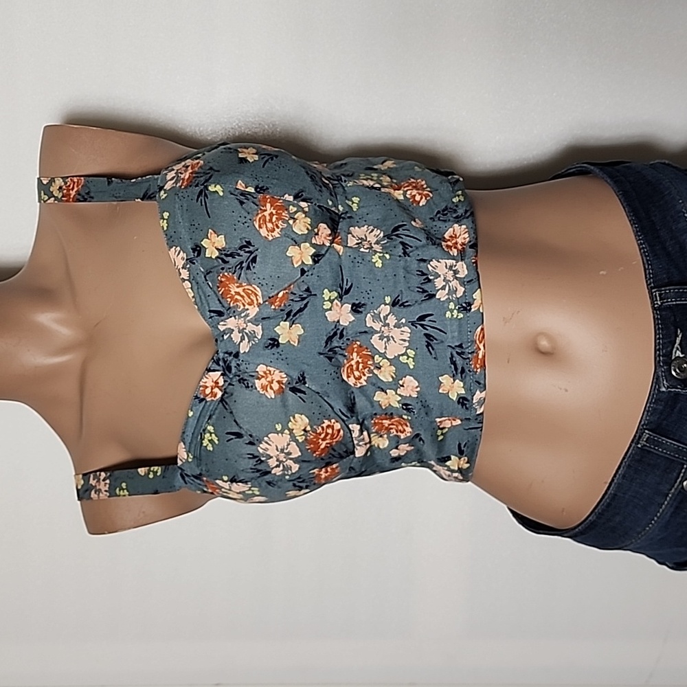 Blue Flowered Halter Crop Top M